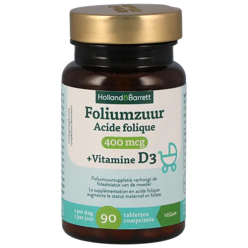 Holland & Barrett Foliumzuur 400mcg + Vitamine D3 - 90 tabletten