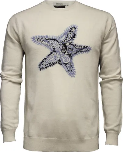 Hommard Silk Cashmere Intarsia Starfish Crew Neck Sweater, Small, White, Wit, Zijde, Trui, Unisex, Pullover, Ronde nek, Kasjmier