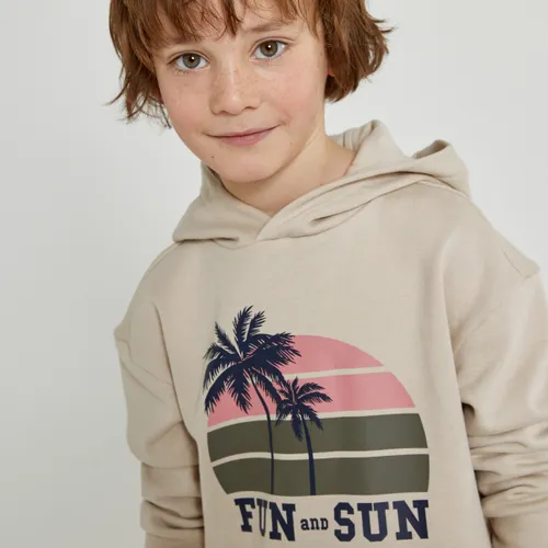 Hoodie in molton, palmboom motief