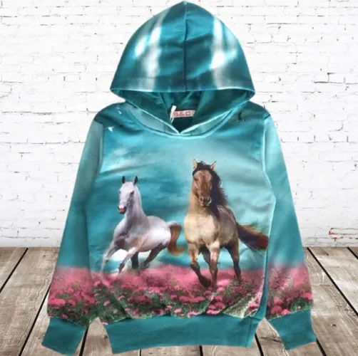 Hoodie paard blauw met 2 paarden