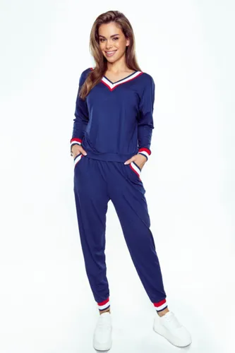 Hoogwaardig huispak van fijne viscose - viscose pyjama dames met lange mouwen en enkellange broek - Eldar Fanny - marineblauw L