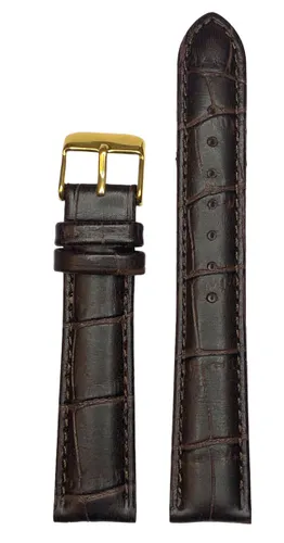 Horlogeband-22mm-donker bruin-echt leer-gevuld-croco-zacht- goudkleurige gesp-22 mm