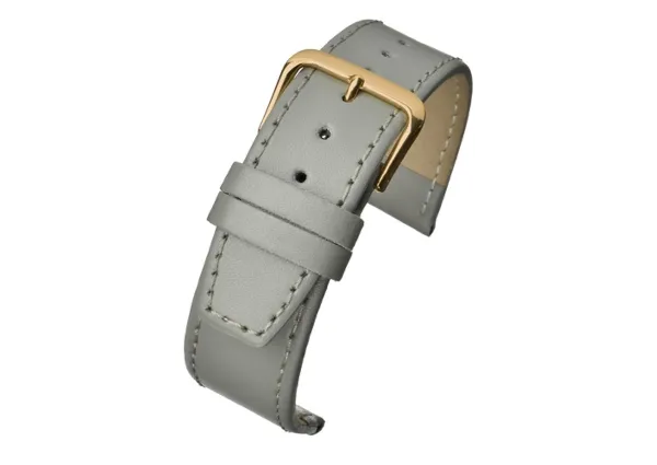 horlogeband-horlogebandje-16mm-echt leer-grijs-zacht-glad -plat-gestikt-goudkleurige gesp-leer-16 mm