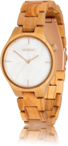HOT&TOT | Tayga - Houten horloge - 40mm - Wit marmer - Olijfhout - Roségoud