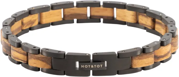 HOT&TOT | VIPER - Houten armband - Zebranohout - Zwart RVS - Heren armband