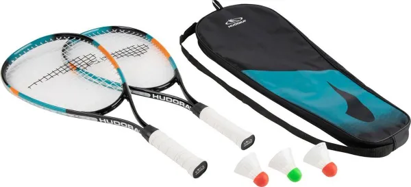 HUDORA 75114/00 Set Speed Shuttlecock Racket with 3 Badminton Balls & Badminton Bag, Colourful