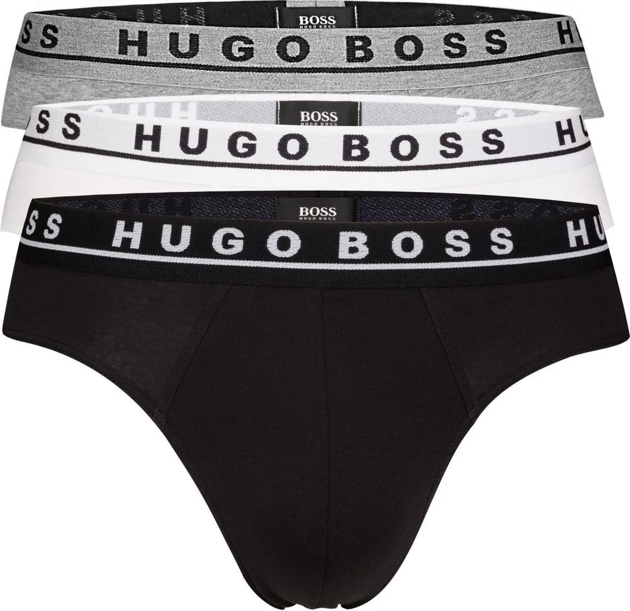 Hugo Boss 3-pack Brief / Slip Cotton Stretch Wit, Zwart, Grijs