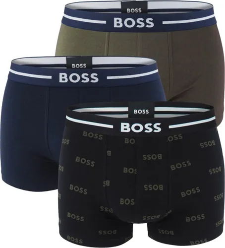 HUGO BOSS Bold trunks (3-pack) - heren boxers kort - blauw - olijfgroen - zwart met logoprint