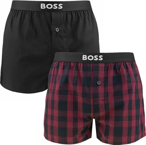 HUGO BOSS boxershorts woven (2-pack) - heren boxers wijd model - zwart en donkerrood geruit