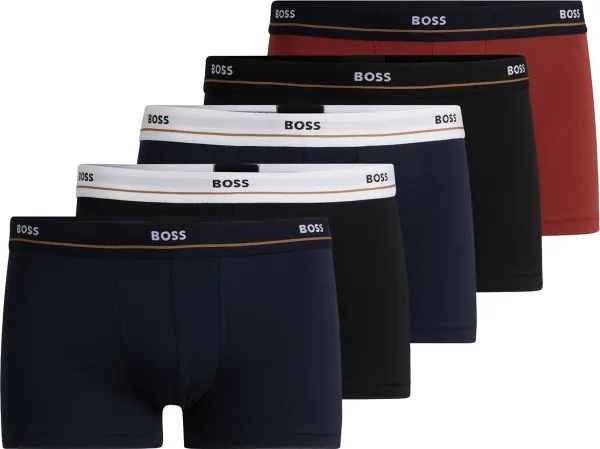 HUGO BOSS Essential trunks (5-pack) - heren boxers kort - blauw - zwart en donkerrood