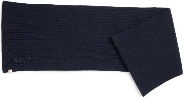 Hugo Boss - Geribde sjaal met logodetails van een katoenmix - heren - donkerblauw