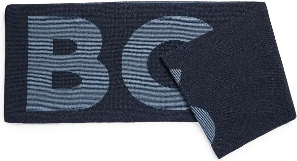 Hugo Boss - Sjaal - blauw - van katoen en wol met ingebreid logo - heren