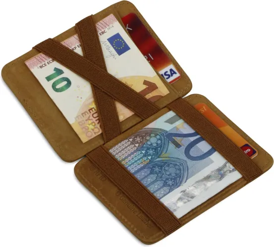 Hunterson compacte Portemonnee voor heren en dames uit leder, Kaarthouder met RFID-bescherming, Portefeuille met plaats voor 8 kaarten, Magic Wallet,...