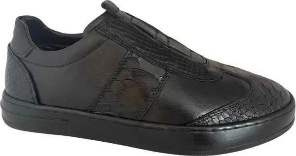 Instappers- Heren Schoenen- Nette sportieve schoenen 116- Leer- Zwart