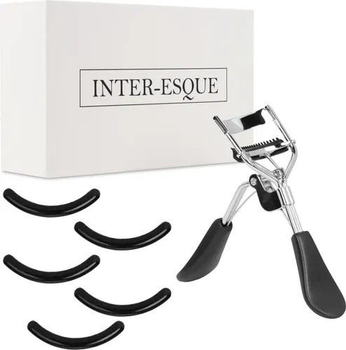 INTER-ESQUE® Wimperkruller Met Kam - Eyelash Curler + 5x Gratis Extra Siliconen Pad - Zwart/Zilver