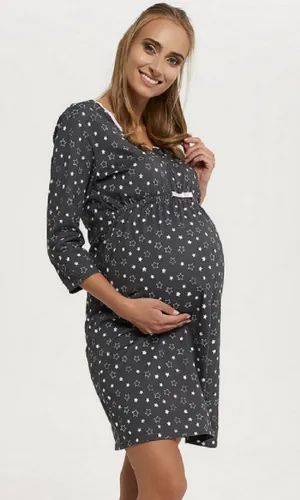 Italian Fashion Ekaja zwangerschaps- en voedingsnachthemd met sterrenprint - donkergrijs S