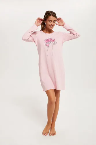 Italian Fashion Hoja dames nachthemd met lange mouwen- roze M