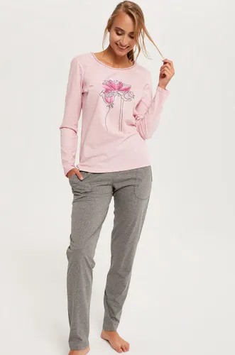Italian Fashion Hoja dames pyjama- lange mouwen- roze/grijs XL