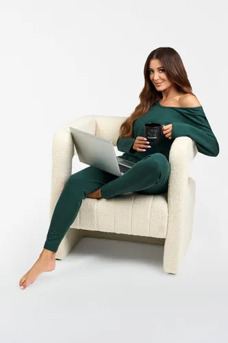 Italian Fashion | Karina | lange set | trainingspak set | huispak | katoen | losse snit | sexy schouder | groen | laag uitgesneden broek XL