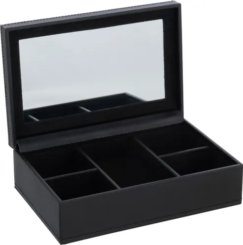 J-Line juwelendoos 5 Compartimenten + Spiegel - kunstleder - zwart