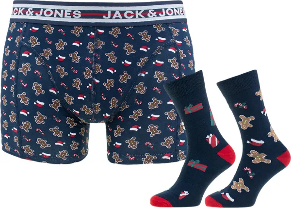 Jack & Jones giftbox 3P boxers & sokken gingerman blauw - XL