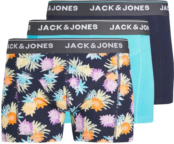 JACK & JONES Jacreece flower trunks (3-pack) - heren boxers normale lengte - blauw