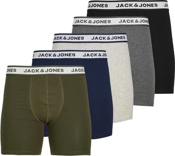 JACK & JONES Jacsolid boxer briefs (5-pack) - heren boxers extra lang - lichtgrijs - zwart - groen en blauw