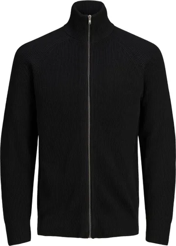 JACK & JONES Perfect knit zip cardigan slim fit - heren vest katoenmengsel met opstaande boord - zwart