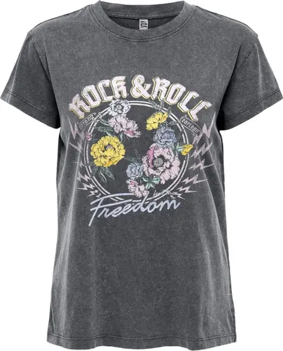 Jacqueline de Yong T-shirt Jdyfarock S/s Print Top Jrs 15201027 Black/rock&rol Dames