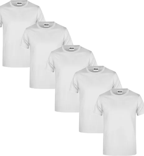 James & Nicholson 5 Pack Witte T-Shirts Heren, 100% Katoen Ronde Hals, Ondershirts