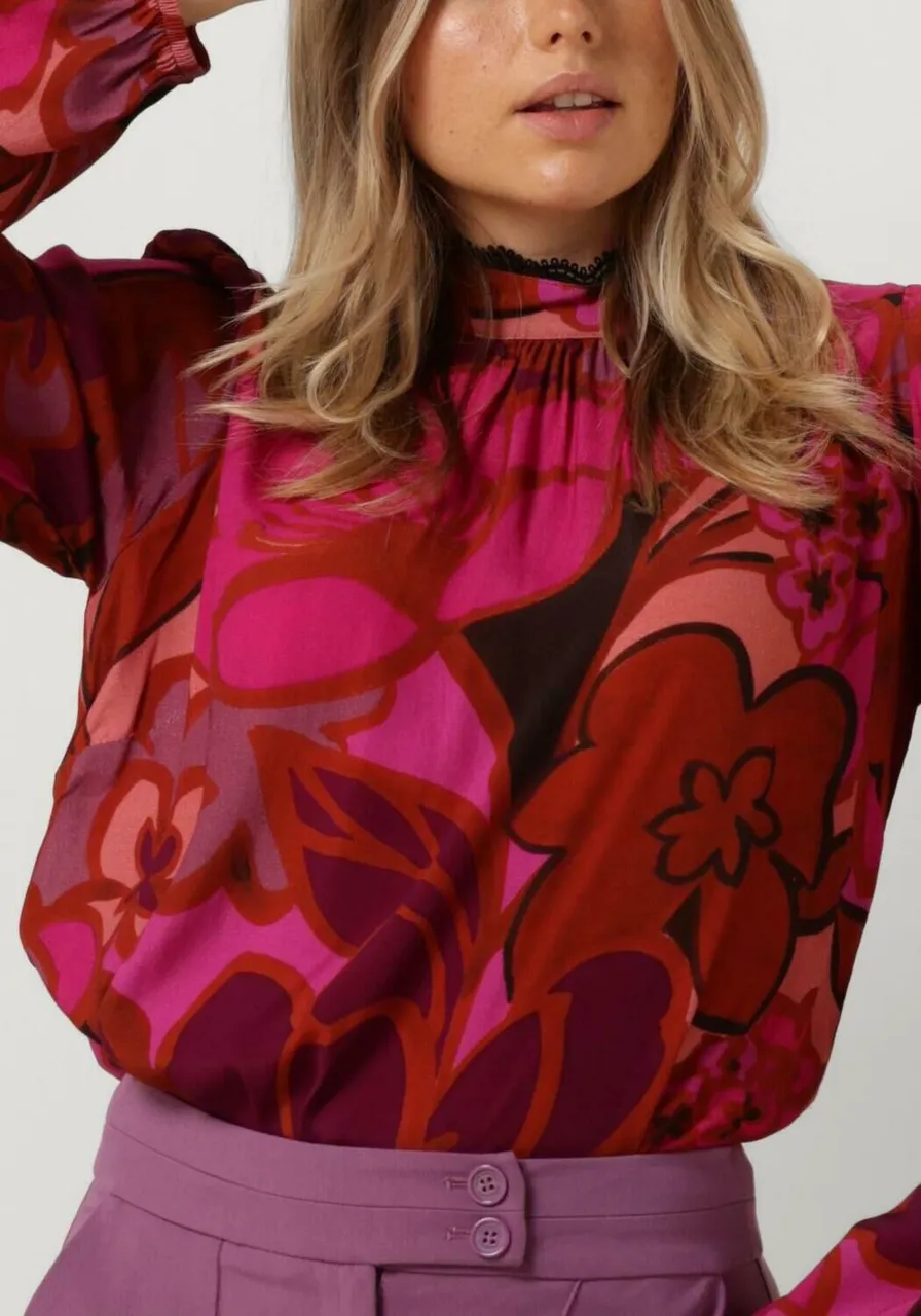 JANSEN AMSTERDAM Dames Blouses Wfp105 Blouse Print With Puffsleeves And Turtle Neck - Roze