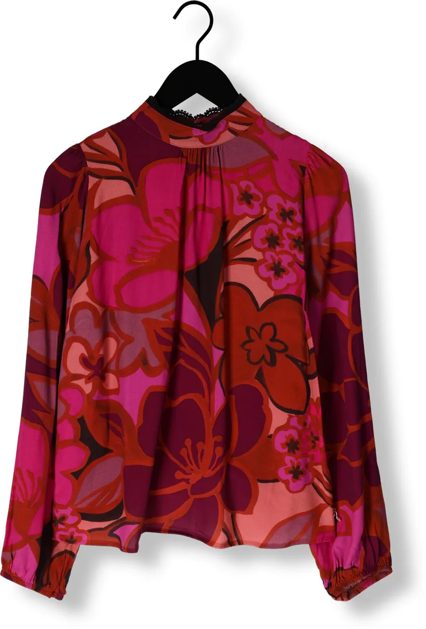 JANSEN AMSTERDAM Dames Blouses Wfp105 Blouse Print With Puffsleeves And Turtle Neck - Roze