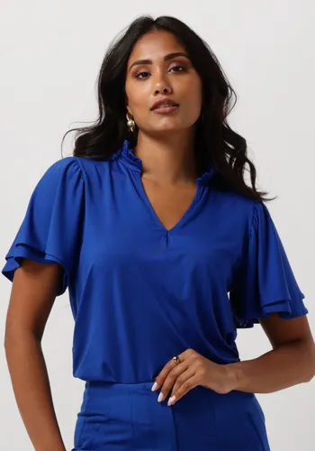 JANSEN AMSTERDAM Dames Tops & T-shirts Tc136 Top Short Ruffled Sleeve V-neck - Blauw