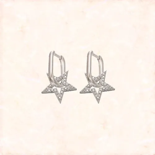 Jobo By JET - Twinkle earrings - Silver - Ster oorbellen - Zilver - Witte diamantjes - ovalen oorbelletje