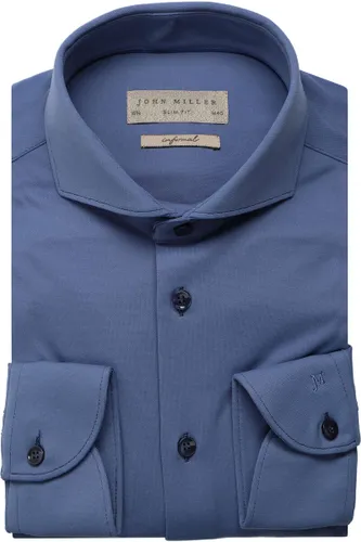 John Miller Performance Slim Fit Overhemd blauw, Effen