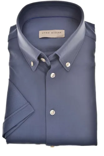 John Miller Slim Fit Overhemd Korte mouw donkerblauw