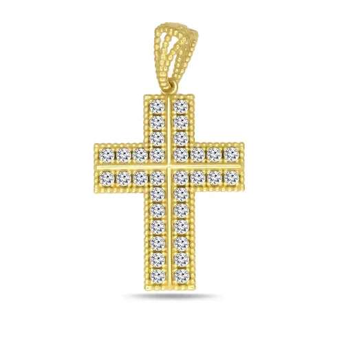 Juwelier Zwartevalk 14 karaat gouden kruis hanger met zirkonia - 14.295/20x15