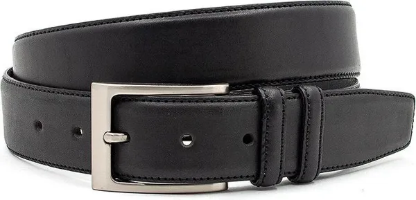 JV Belts Mooie zwarte heren riem - heren riem - 3.5 cm breed - Zwart - Echt Leer - Taille: 90cm - Totale lengte riem: 105cm