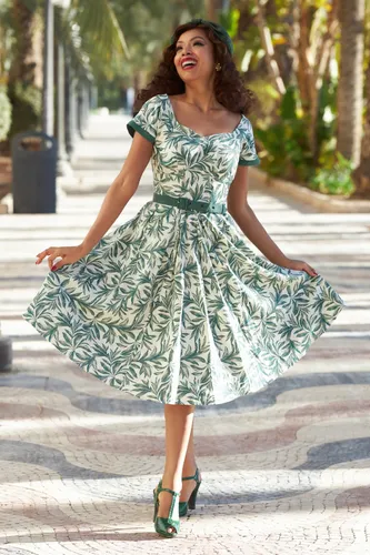 Kalei Gia leaves swing jurk in smaragdgroen