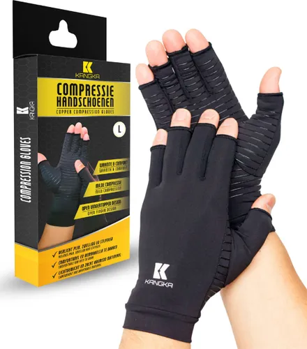 KANGKA® Reuma Compressie Handschoenen - Open vingertoppen voor Bewegingsvrijheid - Verlichting van Artritis en Reumatische Pijn - Zwart