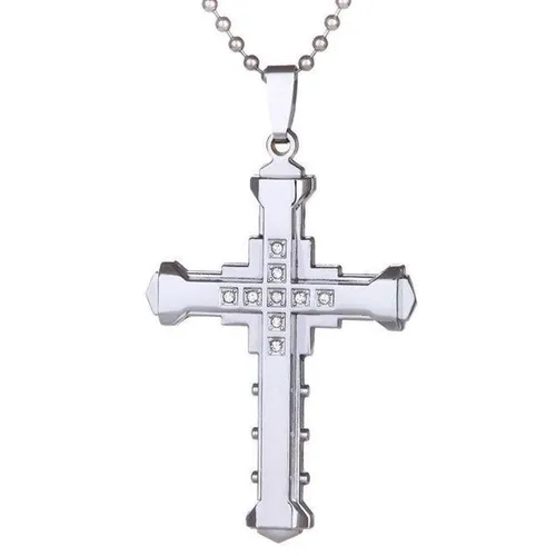Ketting met Kruis Hanger - Zilver kleurig met Diamantjes (Zirkonia) - Kettingen Heren Dames - Cadeau voor Man - Mannen Cadeautjes