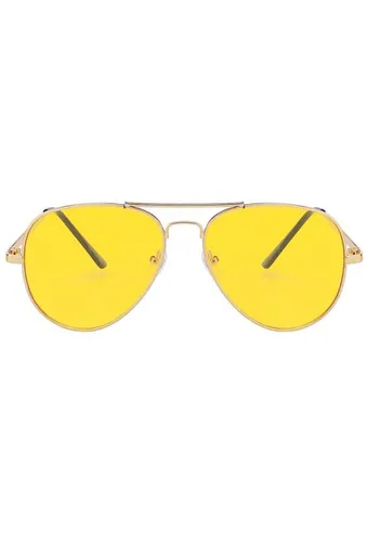 KIMU Bril Avator Heren - Goud Montuur - Gele Glazen - Nachtbril Autorijden Wintersport Gouden Pilotenbril Seventies Vintage Zonnebril Geel Uv Festival