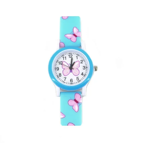 Kinder Horloge Vlinder - Blauw | Ø 28 mm | Kunststof/Siliconen | Fashion Favorite