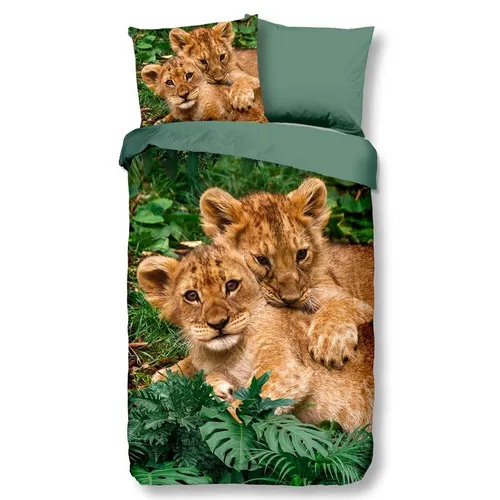 Kinderdekbedovertrek Lion Cubs Dekbedovertrek - 200x140 cm Groen - Dessin: Dieren - Good Morning