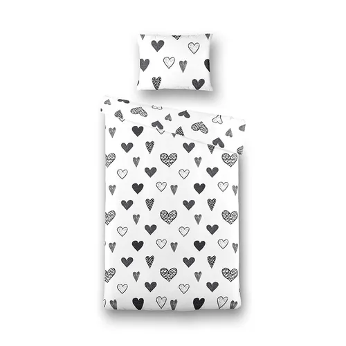 Kinderdekbedovertrek Lovely Hearts Dekbedovertrek - 100x135 cm Wit - Dessin: Romantisch - Fresh & Co Kids