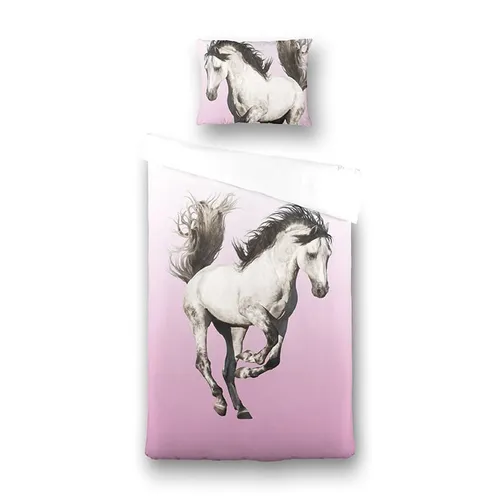Kinderdekbedovertrek Majestic Horse Dekbedovertrek - 140x200 cm Roze - Dessin: Dieren - Fresh & Co Kids