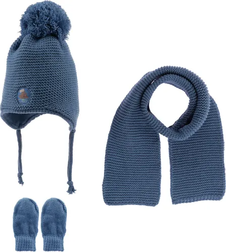 Kitti 3-Delig Winter Set | Muts (Beanie) met Fleecevoering - Sjaal - Handschoenen | 0-18 Maanden Baby Jongens | K22150-10-04 | Denim Blue
