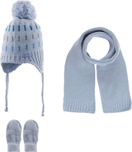 Kitti 3-Delig Winter Set | Muts (Beanie) met Fleecevoering - Sjaal - Handschoenen | 0-18 Maanden Baby Jongens | K23150-06-02 | Baby Blue