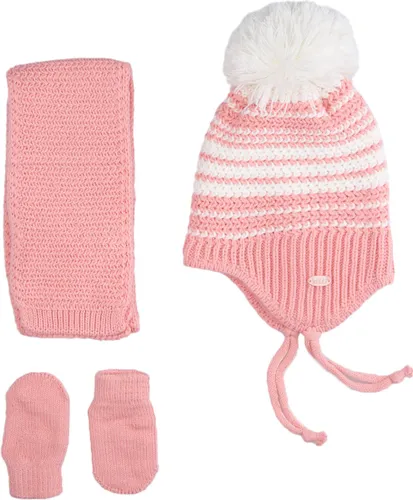 Kitti 3-Delig Winter Set | Muts (Beanie) met Fleecevoering - Sjaal - Handschoenen | 0-18 Maanden Baby Meisjes | Schattig-04 (K2150-05)