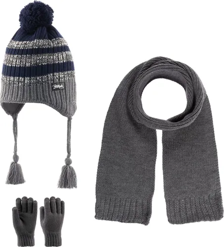 Kitti 3-Delig Winter Set | Muts (Beanie) met Fleecevoering - Sjaal - Handschoenen | 4-8 Jaar Jongens | K23170-15-03 | Medium Grey